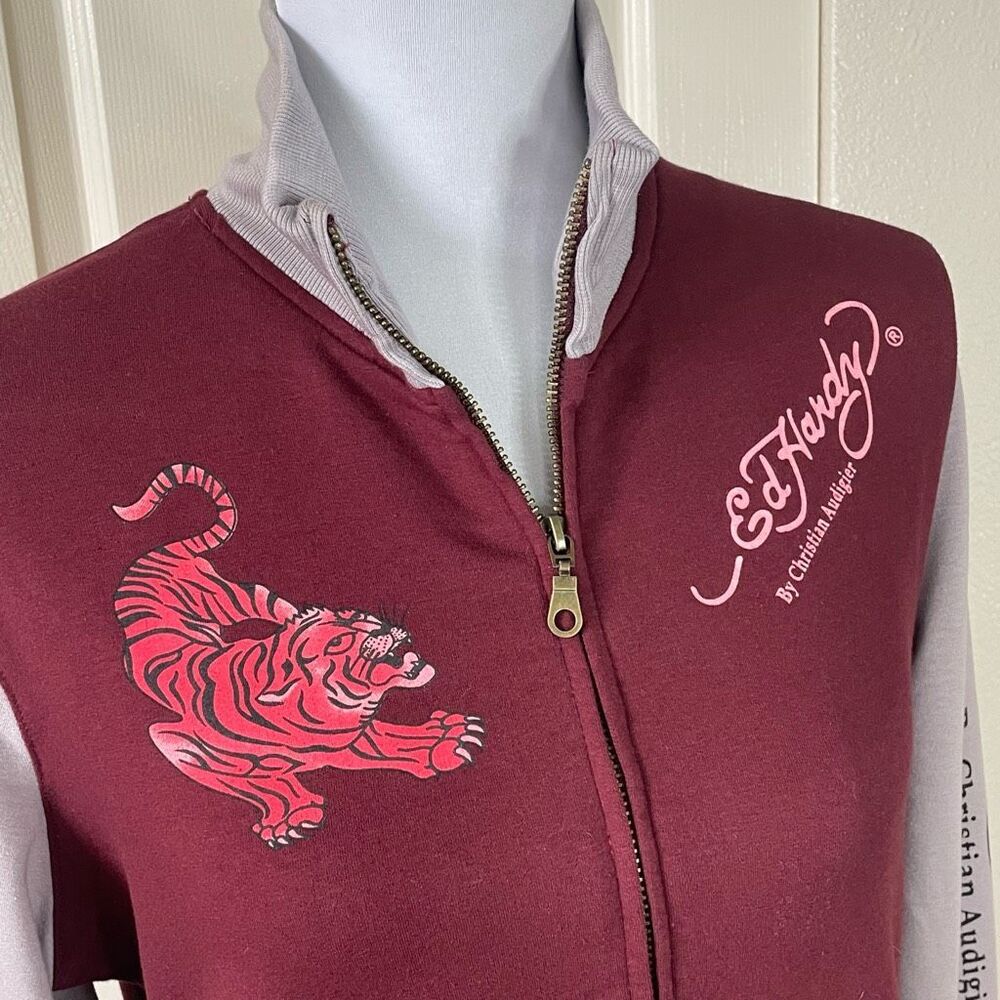 Ed Hardy Love Kills Zip Up Maroon Size XL - Picture 5 of 14